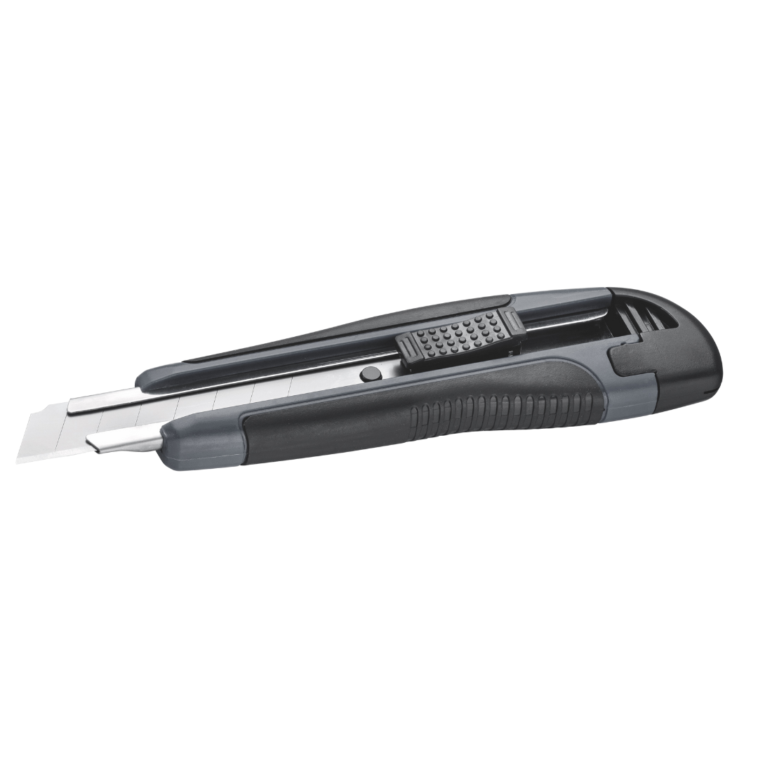 Ergonomisches 2K-Cuttermesser mit Soft-Grip-Griff für präzise Schnitte. Profiqualität für Handwerk, Bau und Heimwerker. Robust und komfortabel.