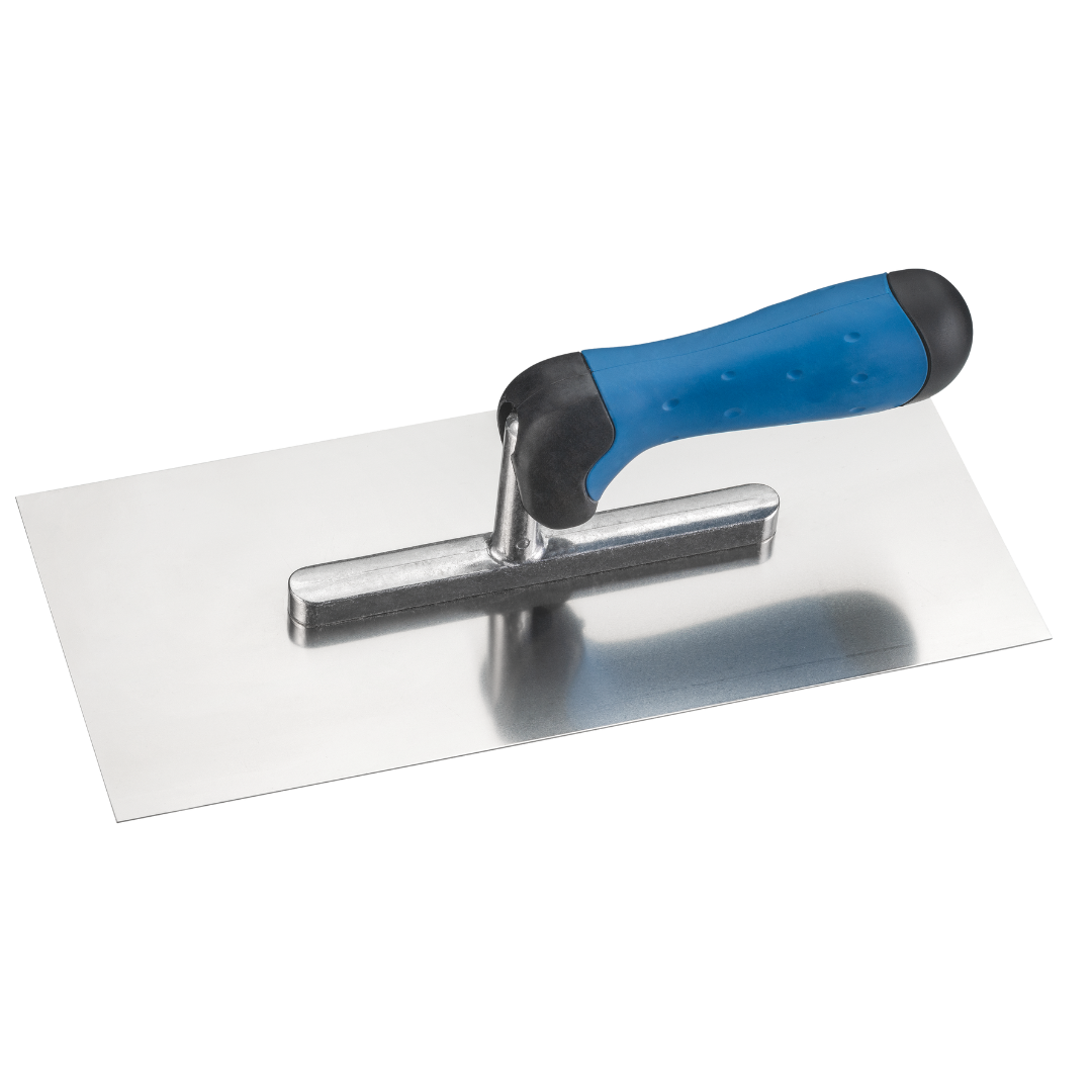 Glättekelle mit rostfreier Edelstahlklinge und ergonomischem 2K-Griff für Putz-, Spachtel- und Glättarbeiten im Innenausbau